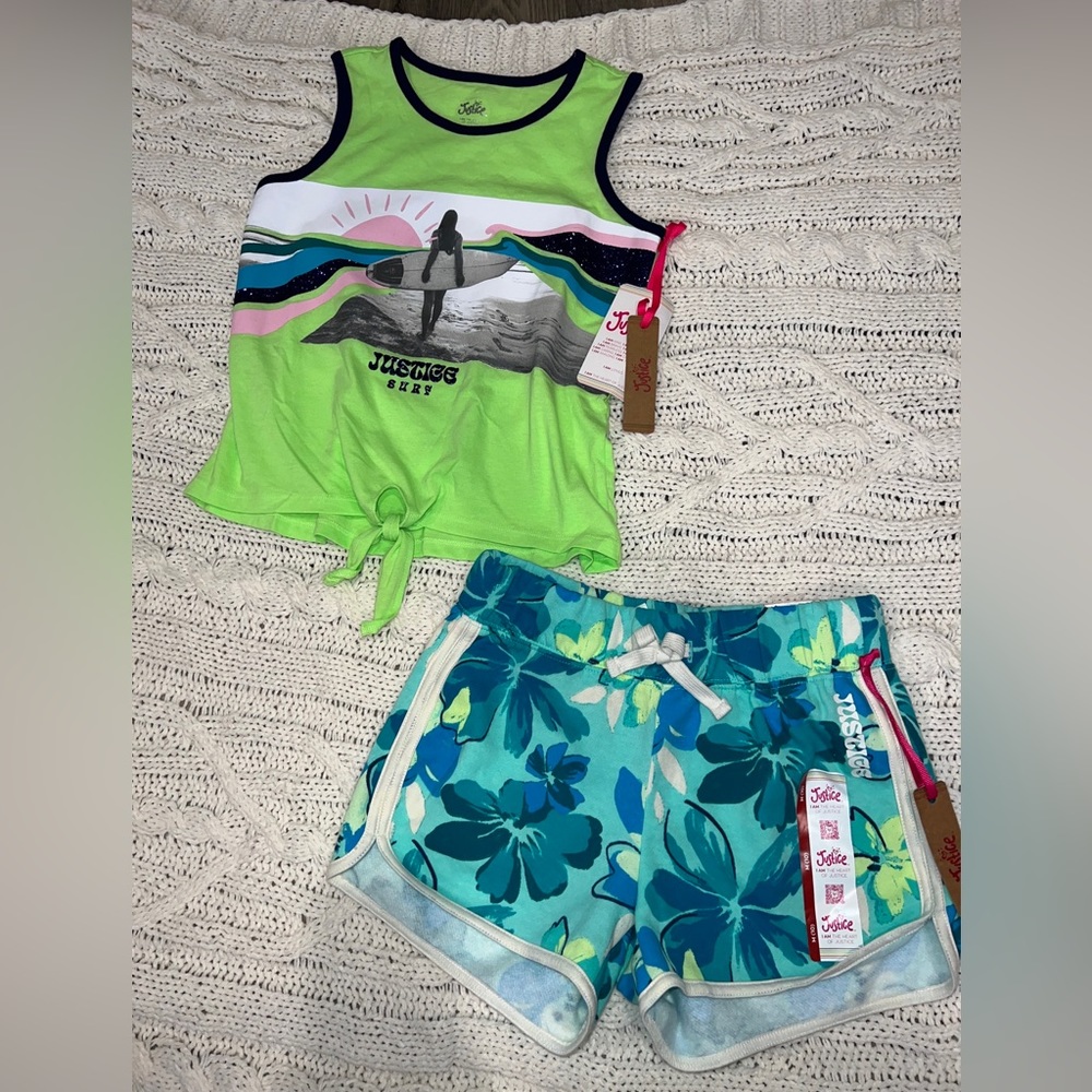 Girls justice Tank and floral short 2 pieces size M (10) NWT knot-tye front tank
